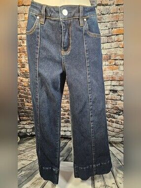 Freckled Poppy x Risen Jeans Wide Leg Crop Patch Pocket Dark Wash Size 1/25